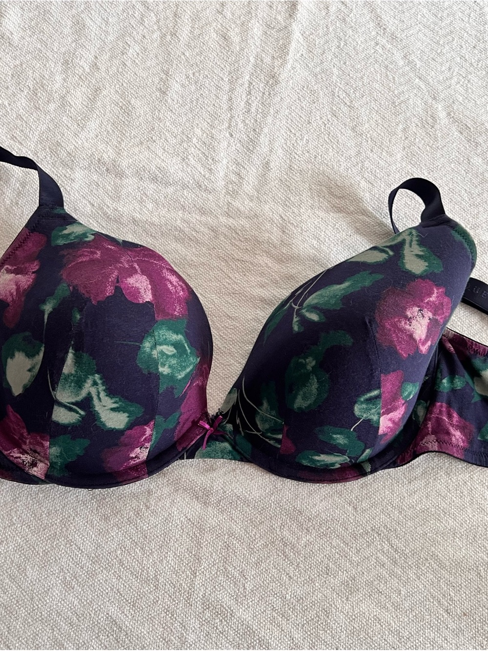 Floral Underwire lined T-Shirt Bra in Blue and Plum